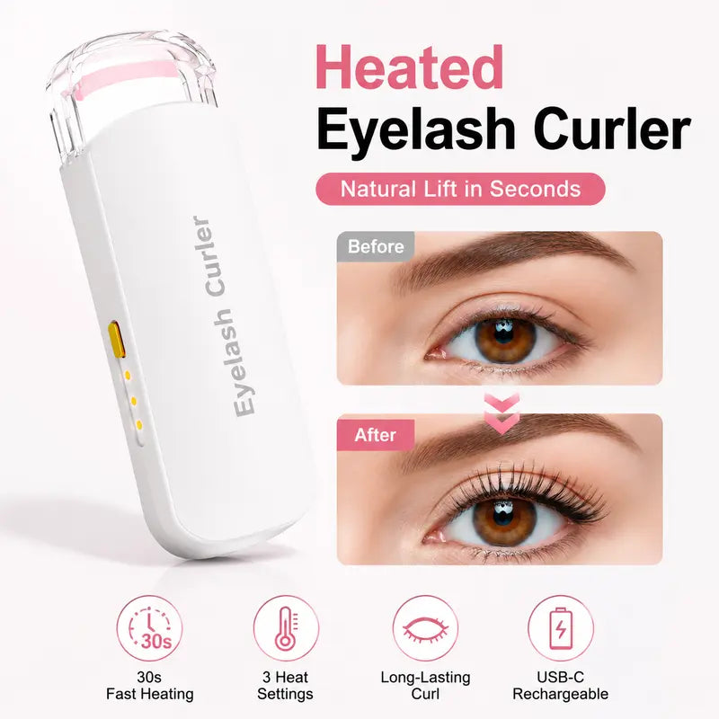 Heated Eyelash Curler, USB Rechargeable Electric Lash Curler with 3 Temperature Settings