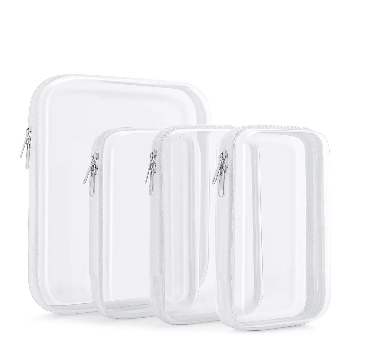 4 PCS Clear Organizer Storage Box Clear Hard Zipper Case PVC Plastic CLear Storage Containers
