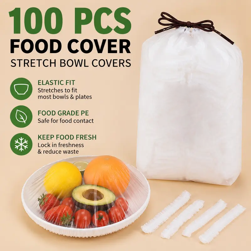 100PCS Disposable Stretch Food Covers for Bowls & Plates
