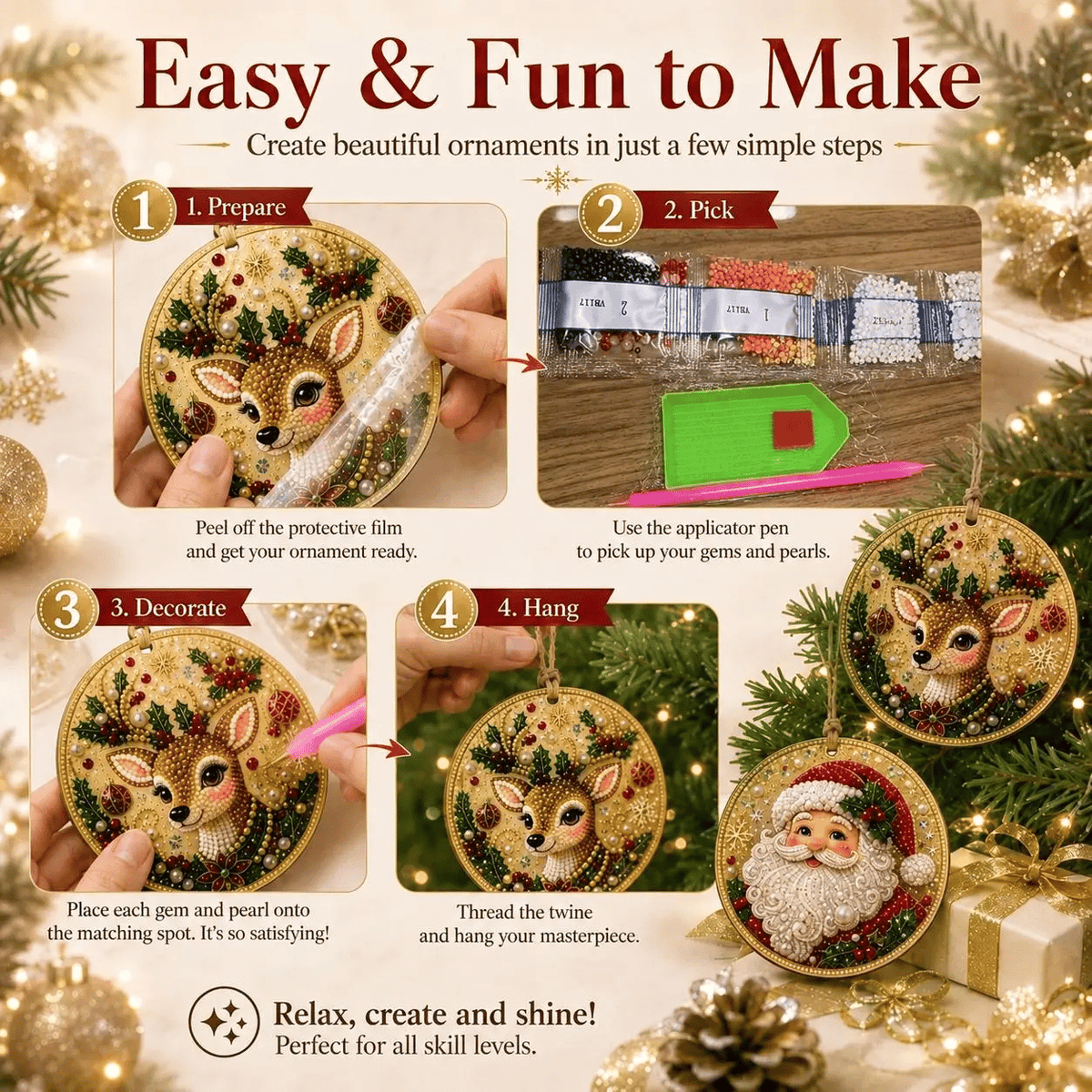 🔥Only $19.99 Last Day Promotion!🎄Christmas DIY Diamond Painting Ornaments Kit (6 PCS)🎅