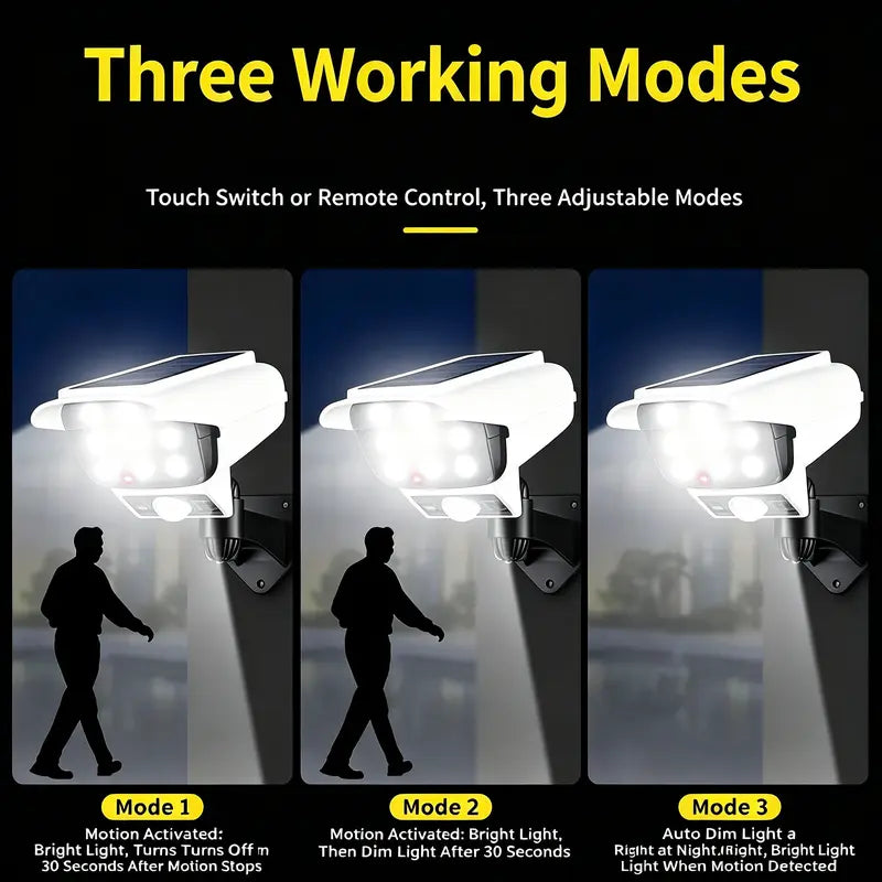Three selectable lighting modes for the solar motion sensor light