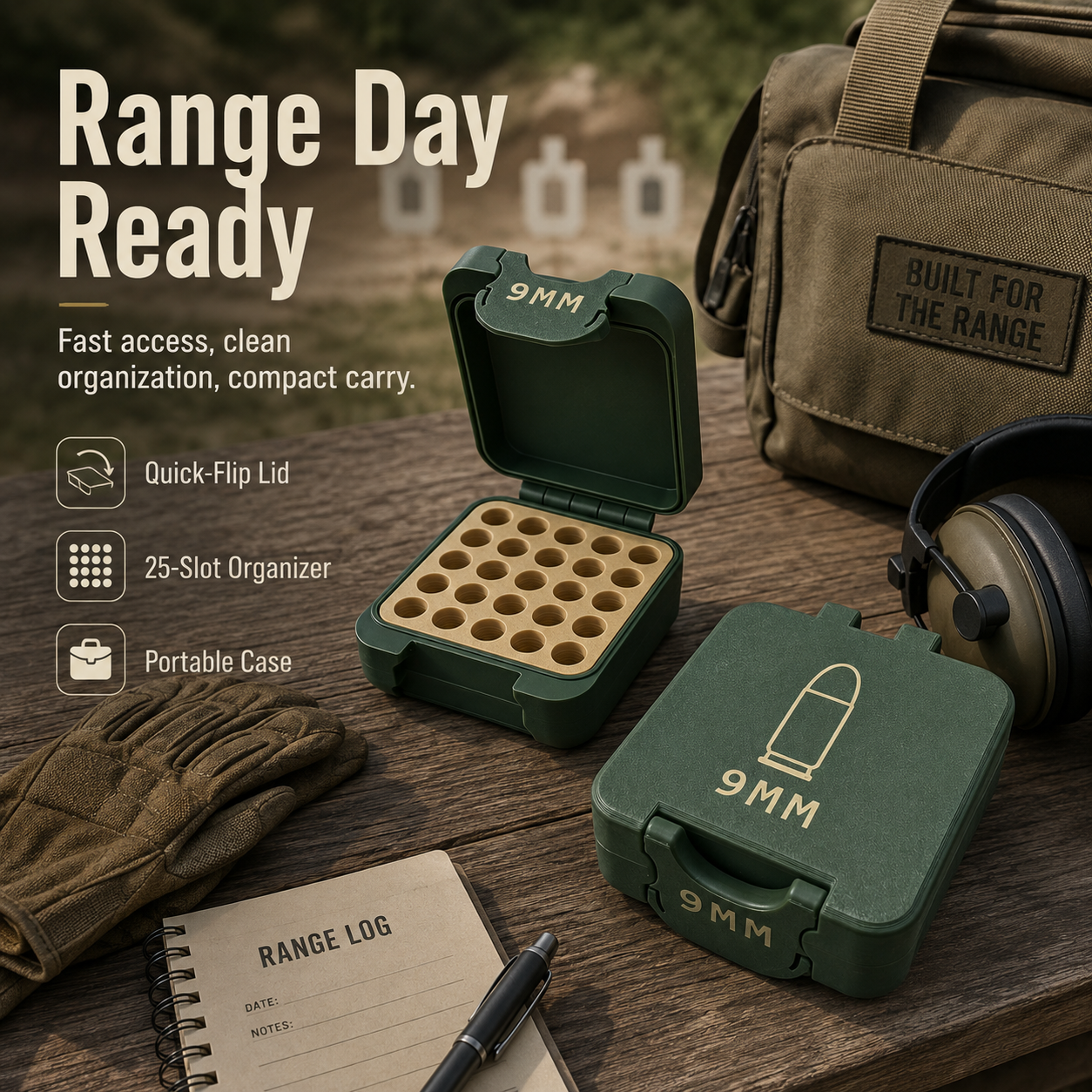 💥🔥Quick Access Ammo Storage Box – 50 Round Lift-Up Design Cartridge Organizer for Range & Storage