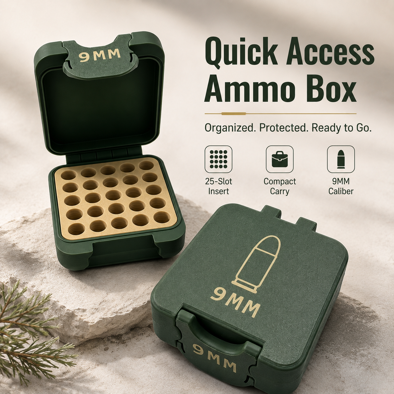 💥🔥Quick Access Ammo Storage Box – 50 Round Lift-Up Design Cartridge Organizer for Range & Storage