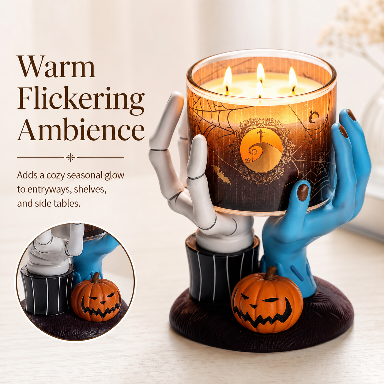 The Nightmare Before Christmas Jack Skellington & Sally Hands Candle Holder