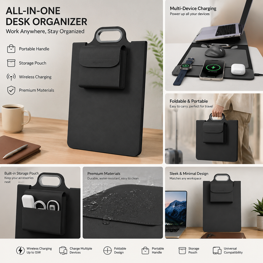The All-In-One Mobile Workstation Sleeve | Built-In 15W Multi-Device Wireless Charger, Ergonomic Laptop Stand & Mousepad (Fits up to 16")