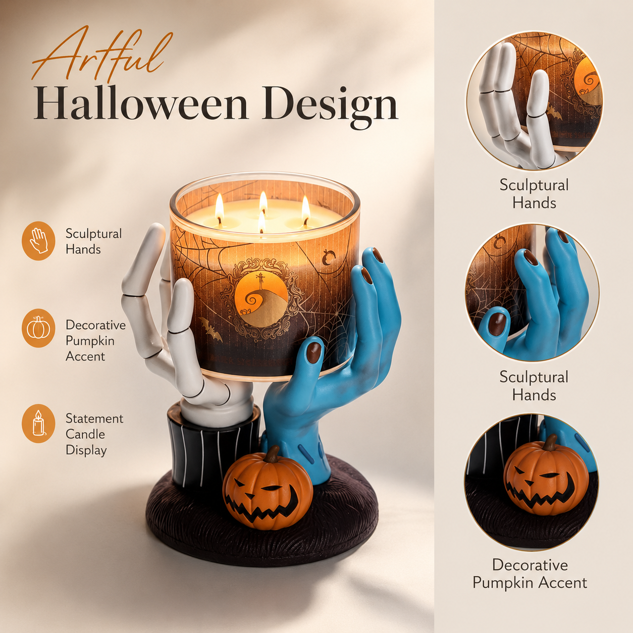 The Nightmare Before Christmas Jack Skellington & Sally Hands Candle Holder