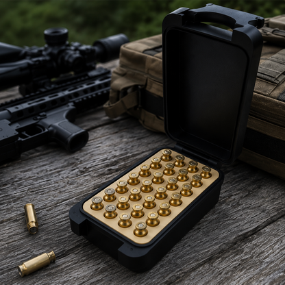 💥🔥Quick Access Ammo Storage Box – 50 Round Lift-Up Design Cartridge Organizer for Range & Storage