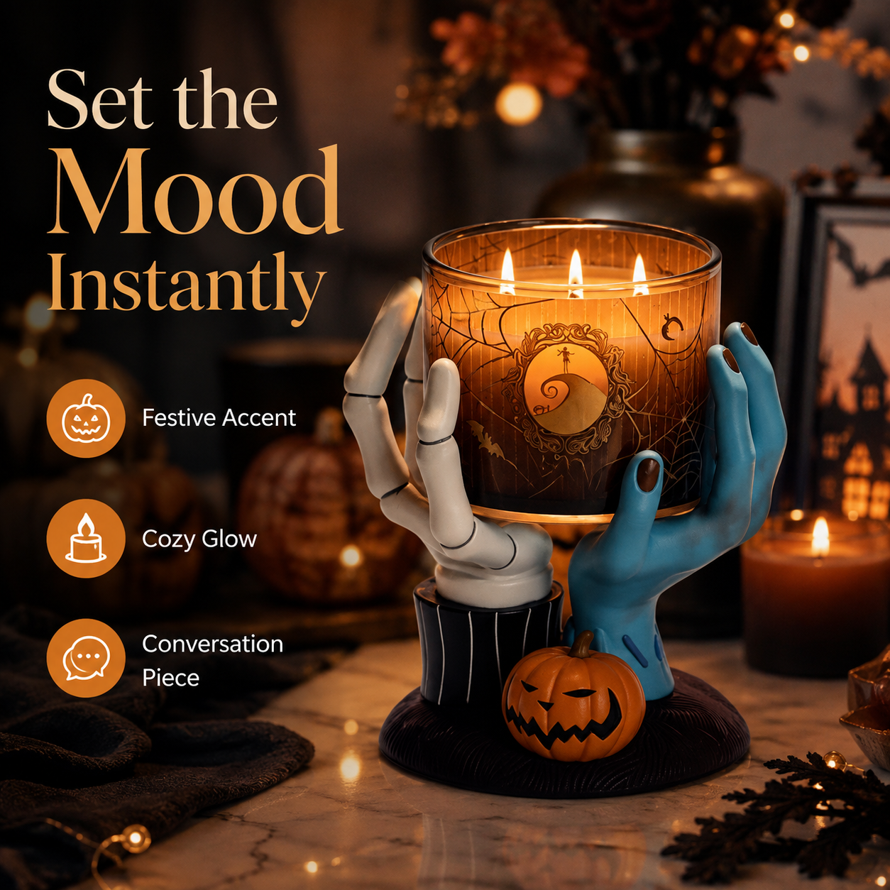 The Nightmare Before Christmas Jack Skellington & Sally Hands Candle Holder