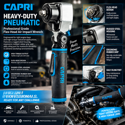 🔧Capri Tools 1/2 in. Flex-Head Air Angle Impact Wrench, 400 ft. lbs.