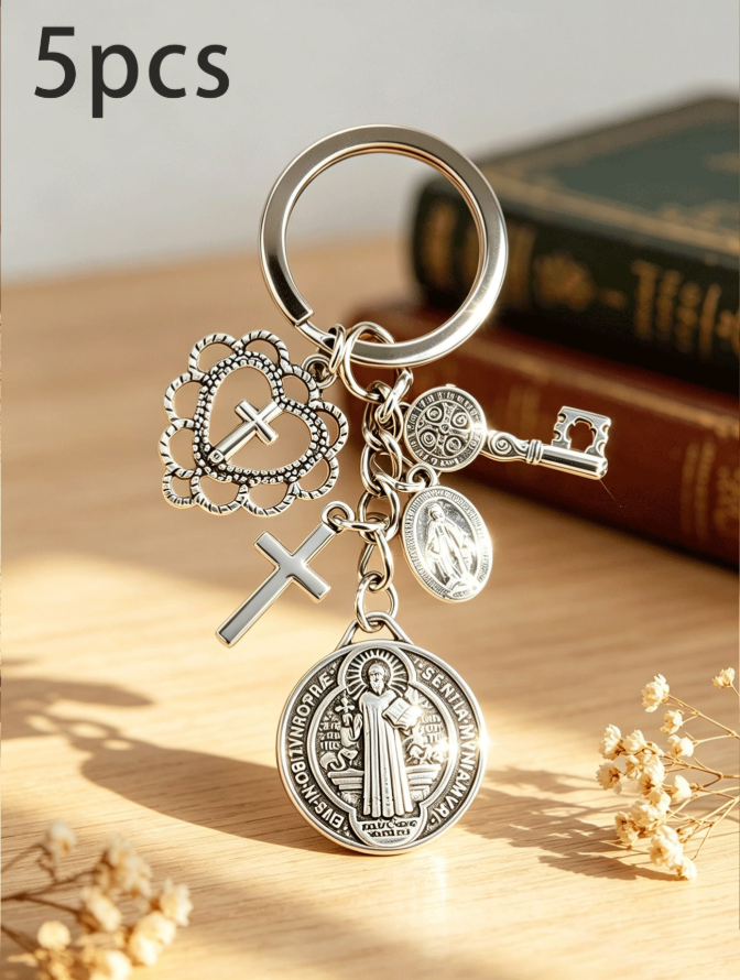 ✨Saint Benedict Religious Keychain | Cross & Prayer Medal Charms, Faith Protection Pendant, Inspirational Gift