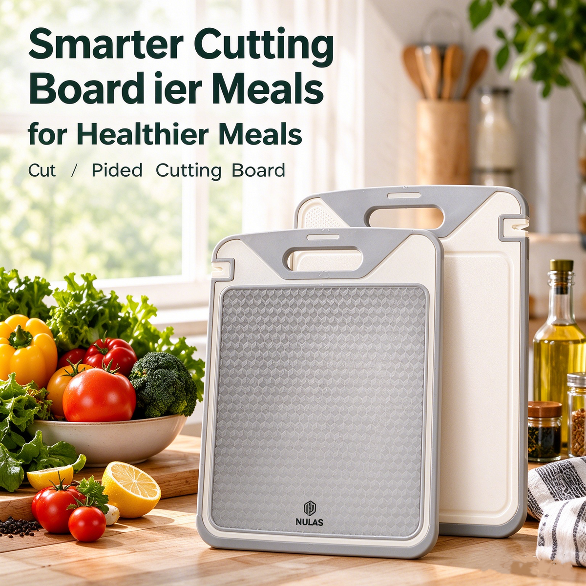 🧺Smart Dual Sided Kitchen Cutting Board | Non-Slip Silicone Edge | Built-in Whetstone &amp; Grinding Area | Juice Groove, Odor &amp; Stain Resistant