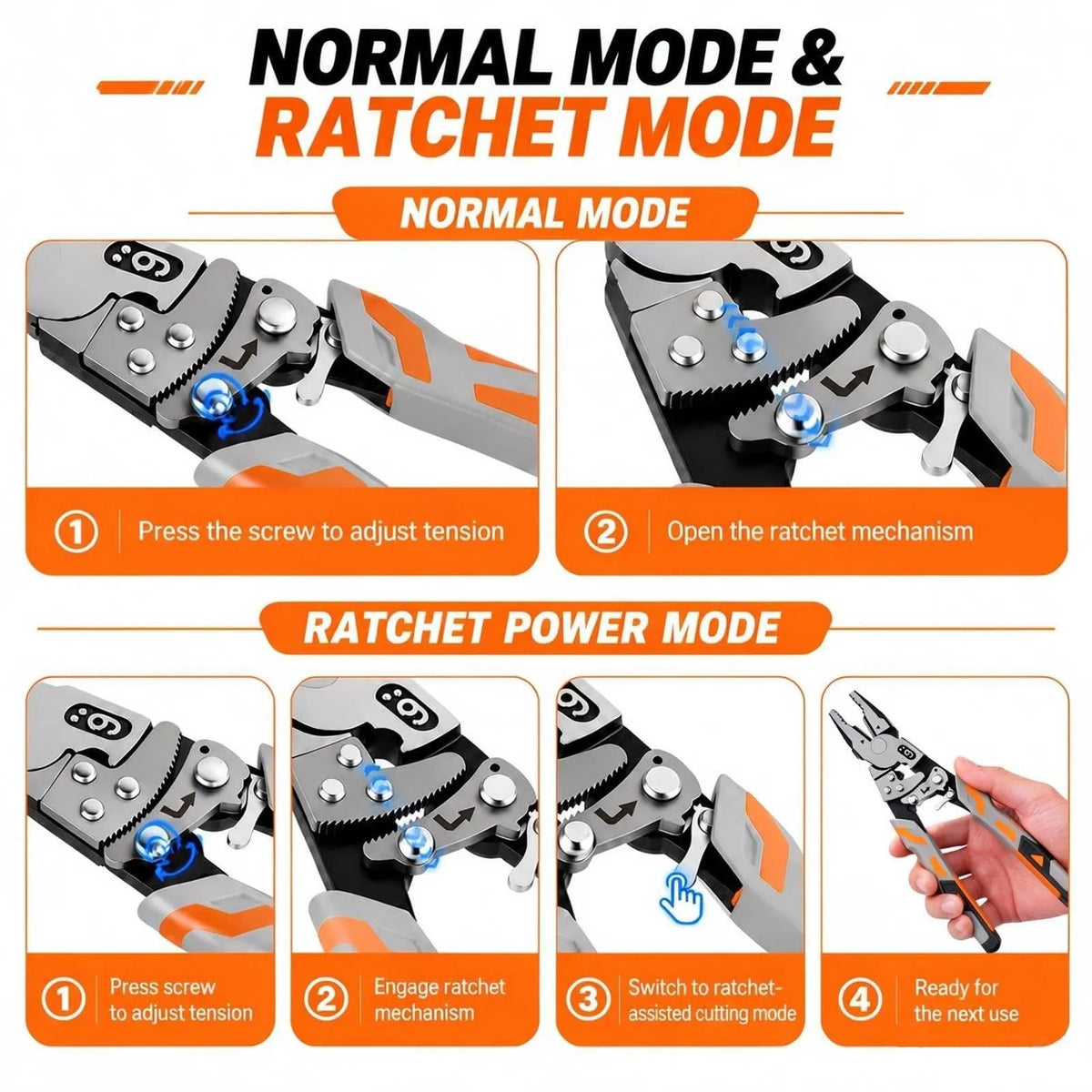 🔩 Self-Locking Ratchet Pliers, 55 Steel Anti-Skid Locking Grip Pliers, Heavy Duty Wire Cutters for Automotive & Plumbing Repair