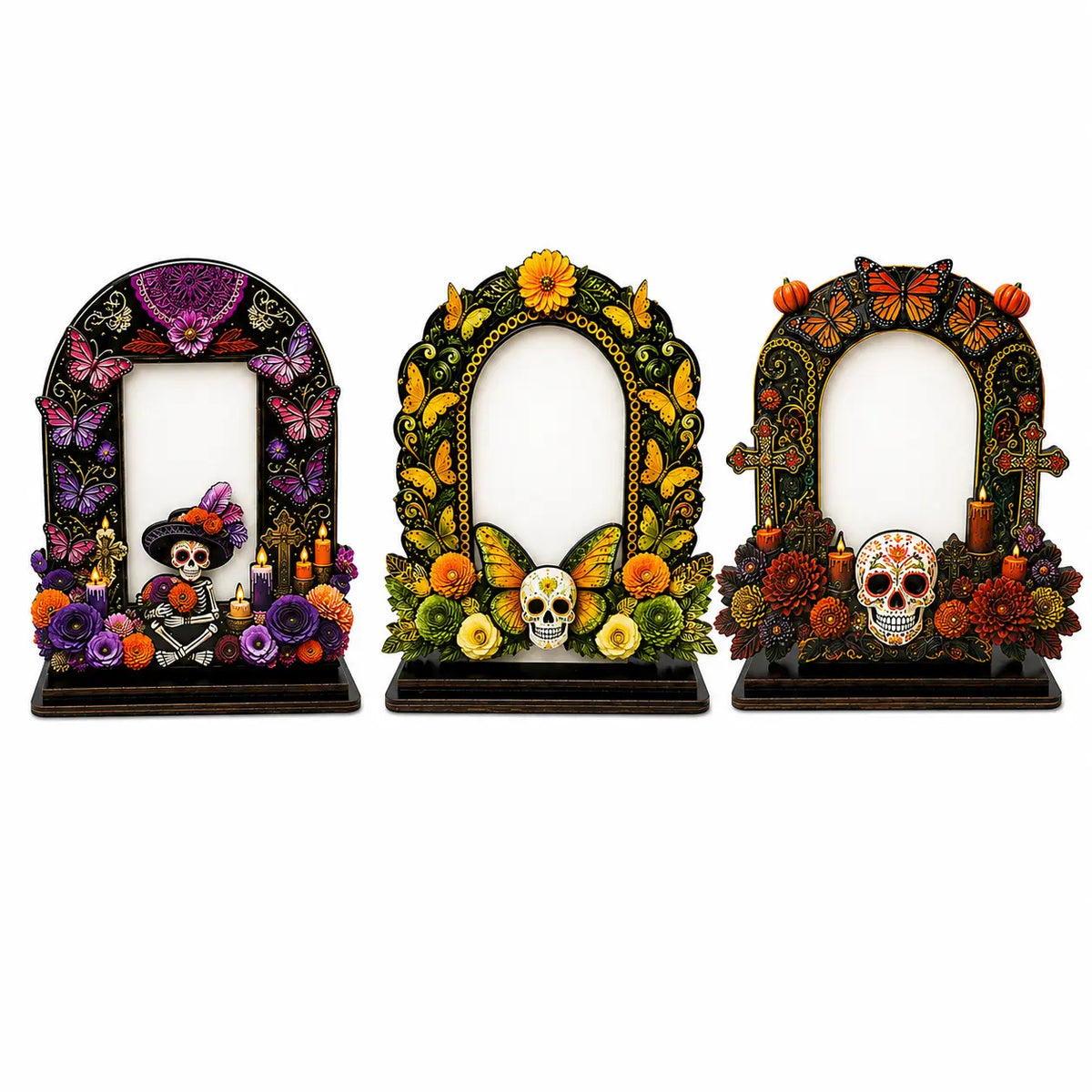 💀Día de los Muertos Wooden Picture Frame Decor - Mexican Tabletop Altar Display with Multiple Frame Designs