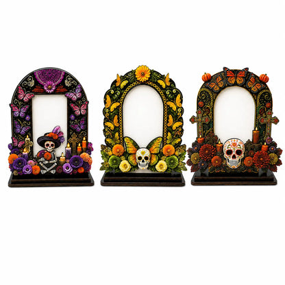 💀Día de los Muertos Wooden Picture Frame Decor - Mexican Tabletop Altar Display with Multiple Frame Designs