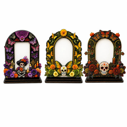 💀Día de los Muertos Wooden Picture Frame Decor - Mexican Tabletop Altar Display with Multiple Frame Designs