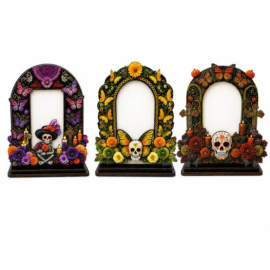 💀Día de los Muertos Wooden Picture Frame Decor - Mexican Tabletop Altar Display with Multiple Frame Designs