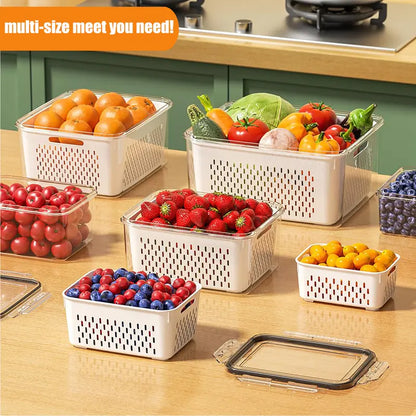 🥗 5-Pack Stackable Fridge Organizers with Removable Colanders – Keep Fruits & Veggies Fresh