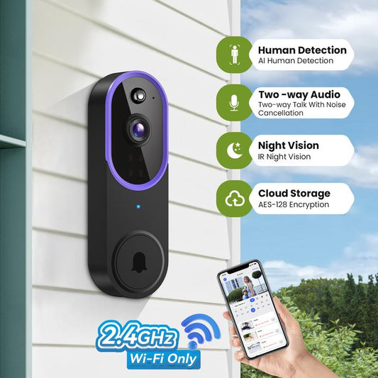 Wireless Video Doorbell Camera, Smart Security Doorbell Camera, 1080P, AI Human Detection