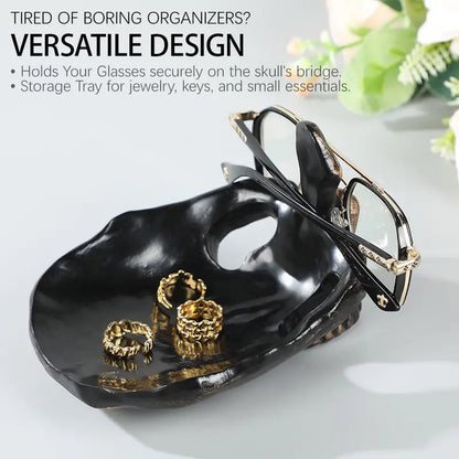💀🕯️Skull Multi-Function Tray | Gothic Glasses & Key Holder, Desk Organizer with Edge