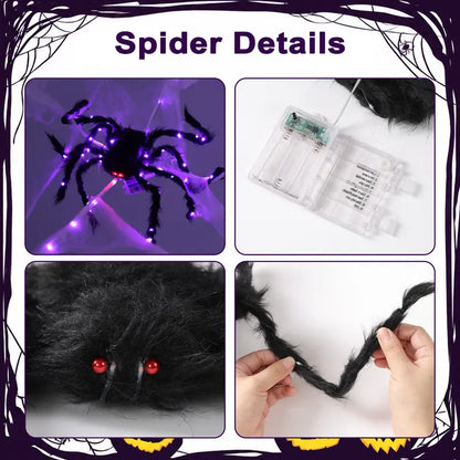 🎃 Giant LED Halloween Spider Web with Glowing Red-Eye Spider | Outdoor Decor 🕷️