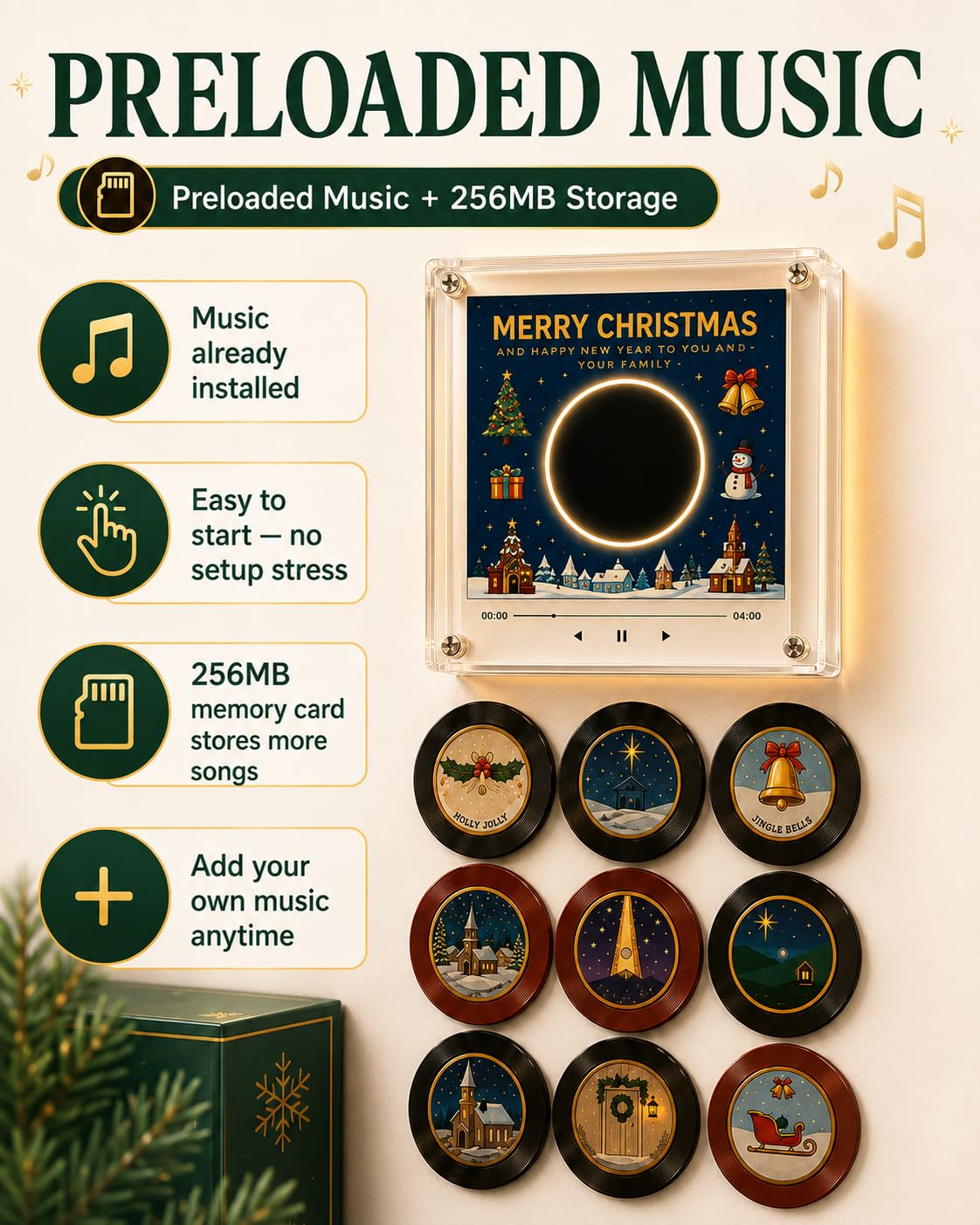 Christmas Vinyl Player Fridge Record NFC Magnetic Music Box Set