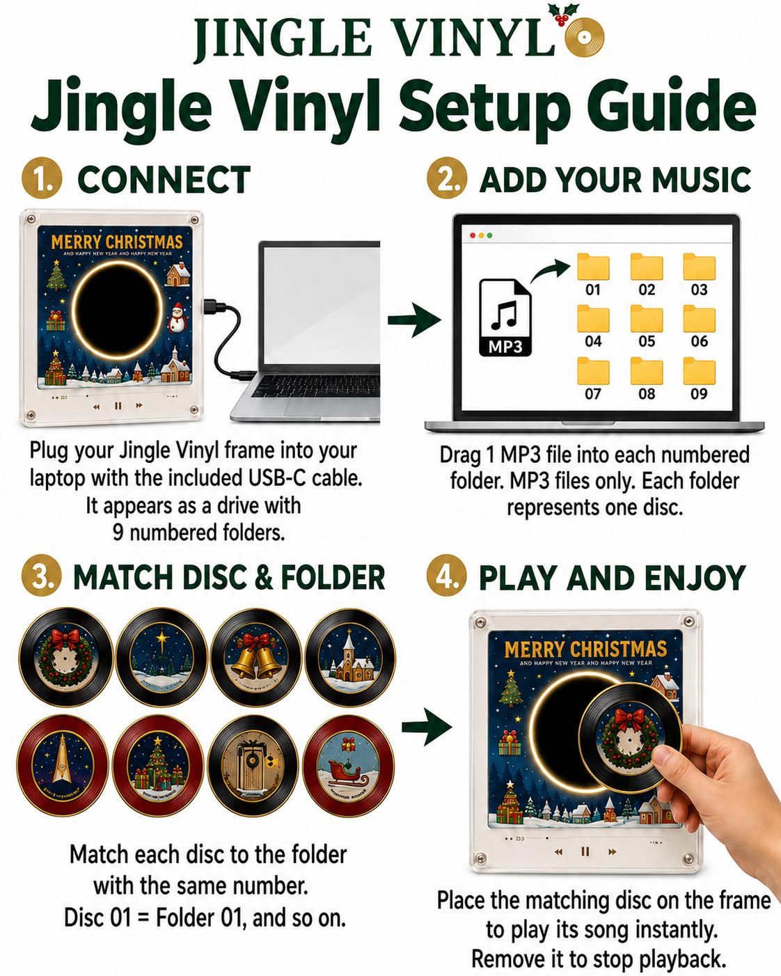 Christmas Vinyl Player Fridge Record NFC Magnetic Music Box Set