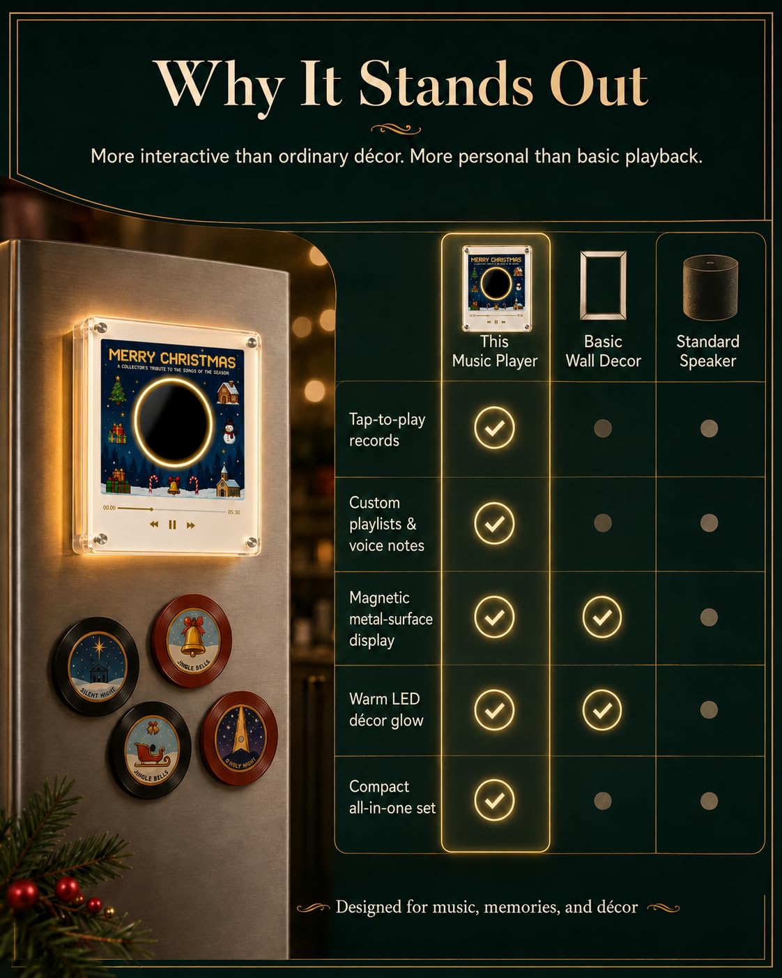 Christmas Vinyl Player Fridge Record NFC Magnetic Music Box Set