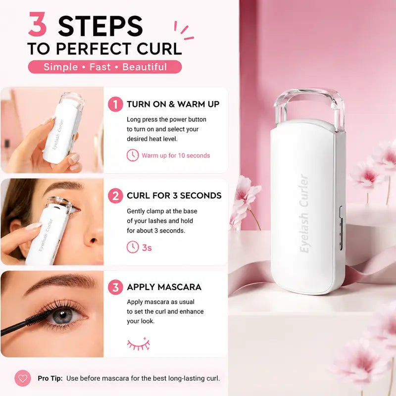 Heated Eyelash Curler, USB Rechargeable Electric Lash Curler with 3 Temperature Settings