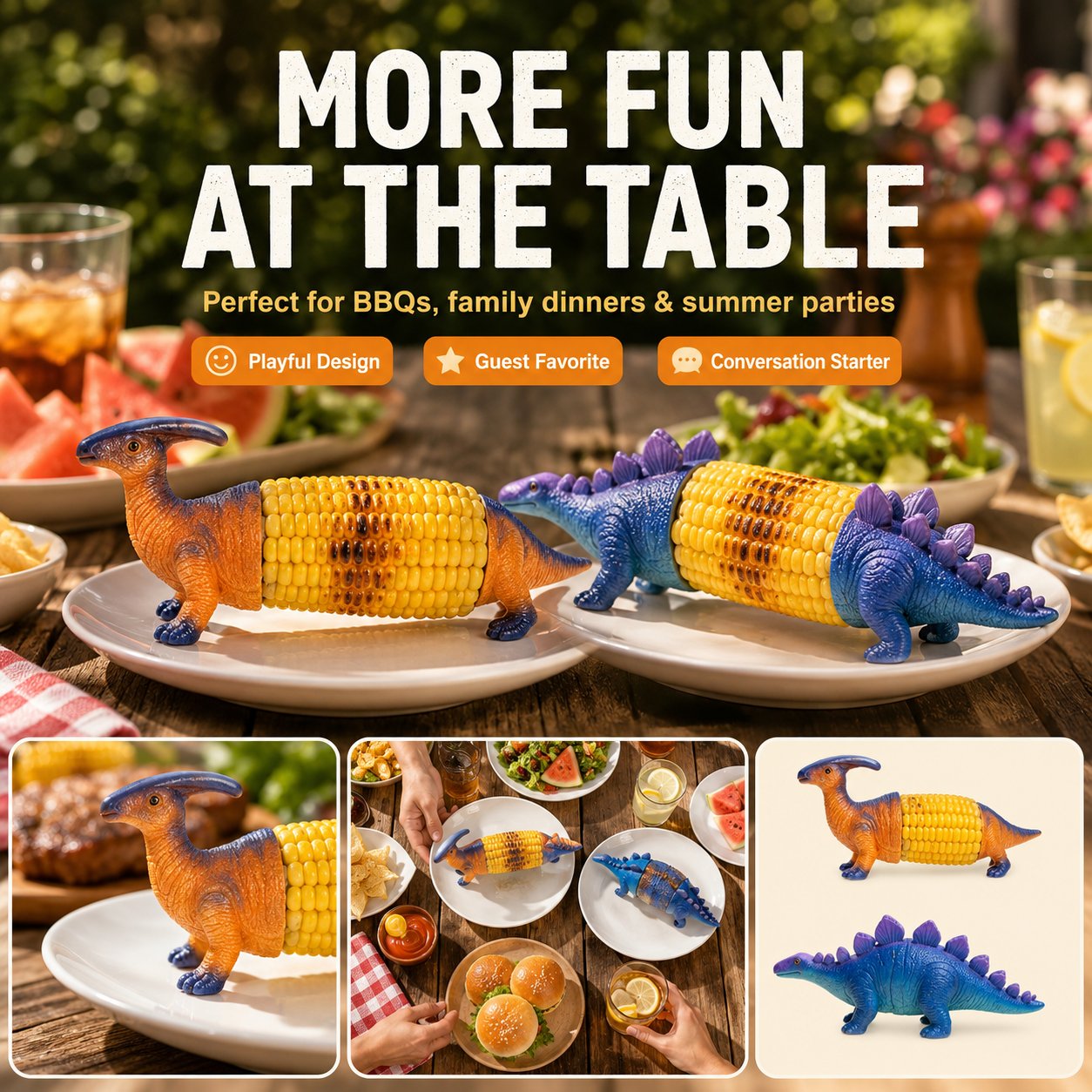 🦖🌽Dinosaur Corn Holders for Corn On The Cob - Funny Corn Cob Holder for Kids and Adults with Stainless Steel Prongs