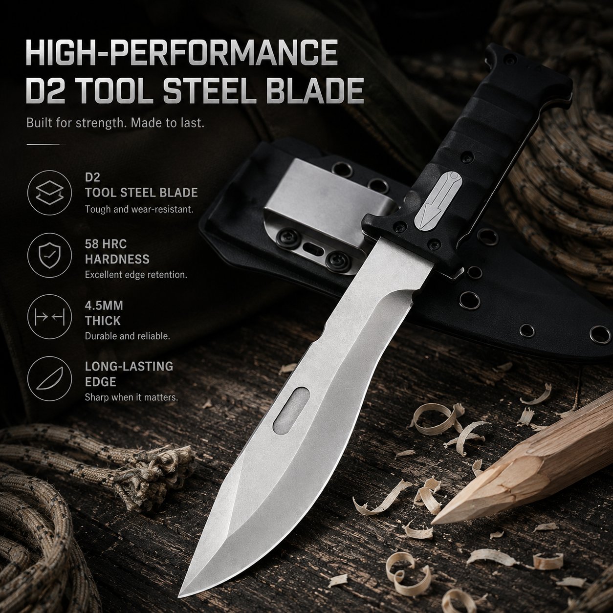 D2 Button Lock Folding Knife