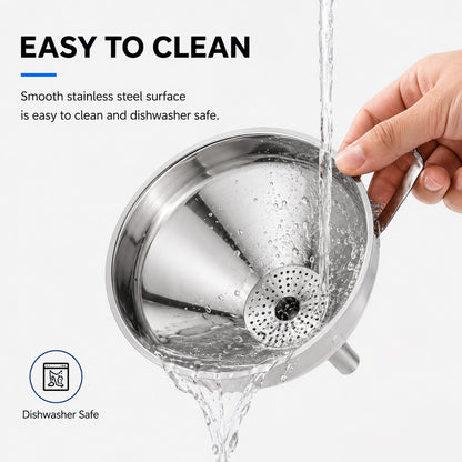 5 1/2-Inch Stainless Steel Funnel with Detachable Strainer