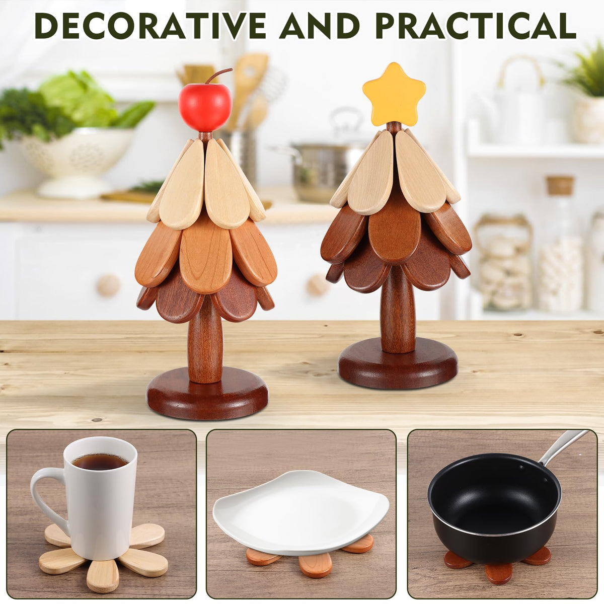 🎄 Christmas Tree Wooden Trivet Set – A Festive Touch for Every Table🎁✨