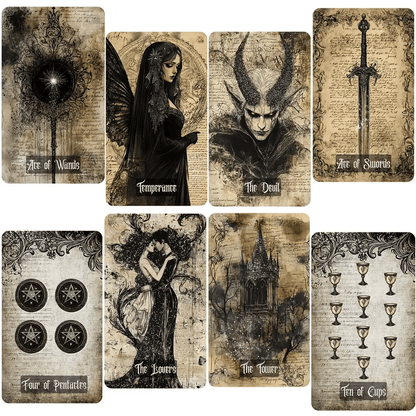 Vintage Gothic Tarot Cards Set - 78 Tarot Cards Deck