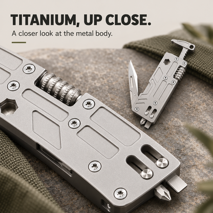Close-up of the precision-machined titanium tool body