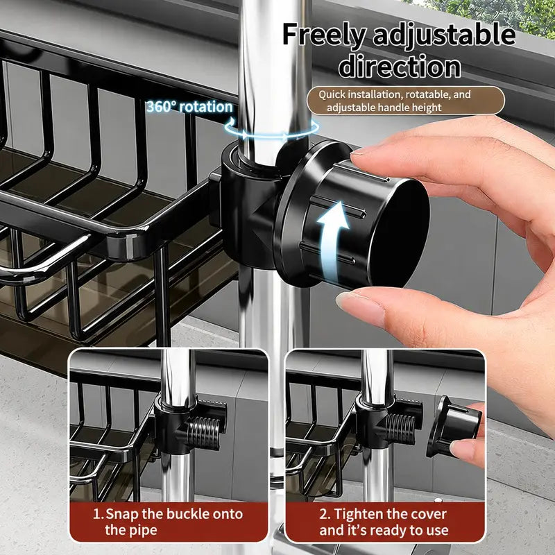 🚰 Stainless Steel Over-Faucet Sink Organizer – Space-Saving Sponge & Soap Holder with Drain Tray ✨