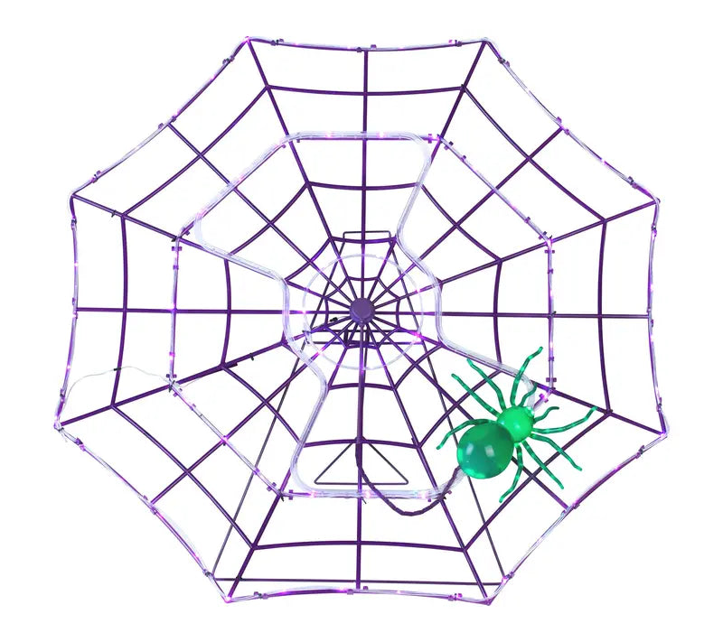 🎃 48" Giant Light-Up Spider Web with Glowing Green Spider