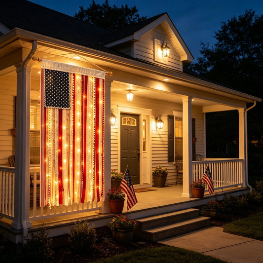Lighted Rag American Flag Banner