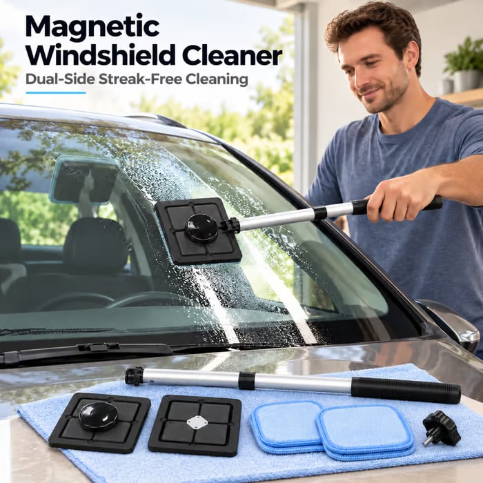 Dual Magnetic Car Windshield Cleaner | Streak-Free Auto Glass Cleaning Kit