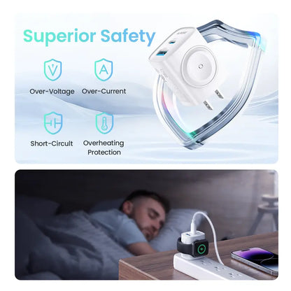 ⚡ 20W 3-in-1 GaN Fast Charger & Wireless Apple Watch Power Adapter 🔋