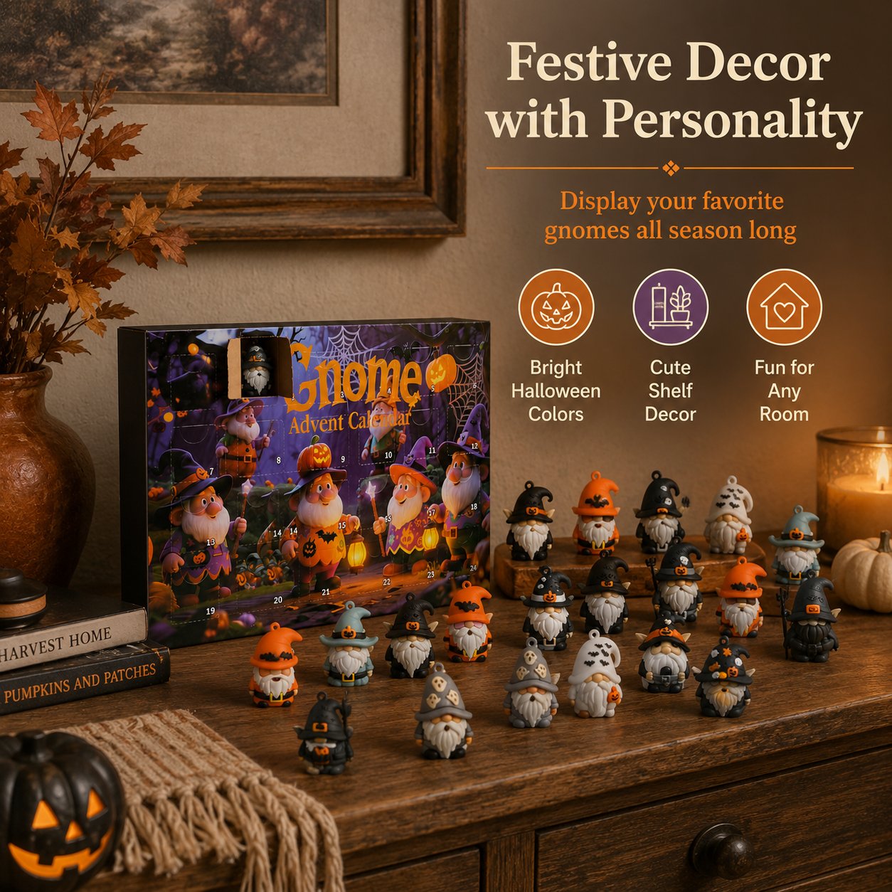 🎃 Hot Sale 50% OFF - 24 Days of Halloween Gnome Surprise Figures Advent Calendar Box