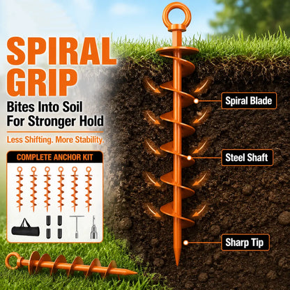 Heavy Duty Spiral Blade Ground Anchor Kit, 4-Pack 15-Inch Solid Steel Stakes for Tents, Carport, Garden Sheds, Multi-Purpose Full Spiral Blade Design, Easy Installation, High Load Bearing, Deep Soil Grip, Anti-Loosen