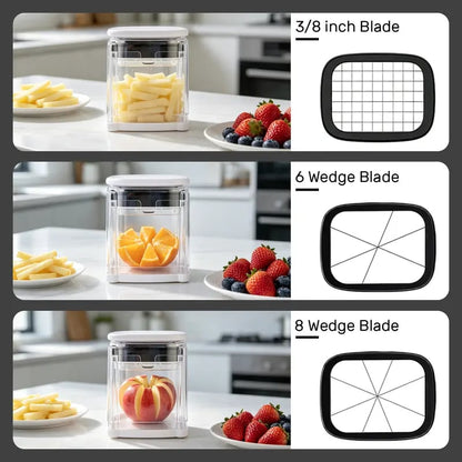 Fingersafe French Fry Cutter – Stainless Steel Potato Slicer with Detachable Interchangeable Blades