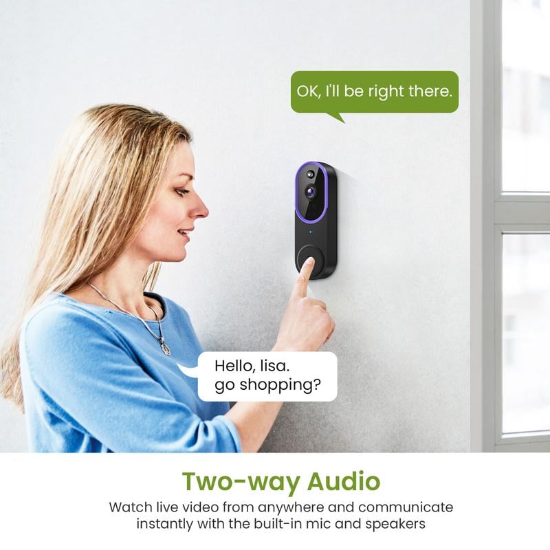 Wireless Video Doorbell Camera, Smart Security Doorbell Camera, 1080P, AI Human Detection