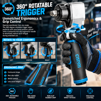 🔧Capri Tools 1/2 in. Flex-Head Air Angle Impact Wrench, 400 ft. lbs.