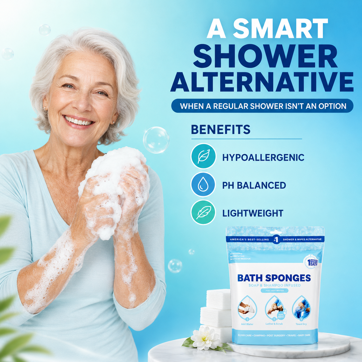 🫧Freshness Anytime, Anywhere! 25 Large Rinse-Free Bathing Wipes for Adults