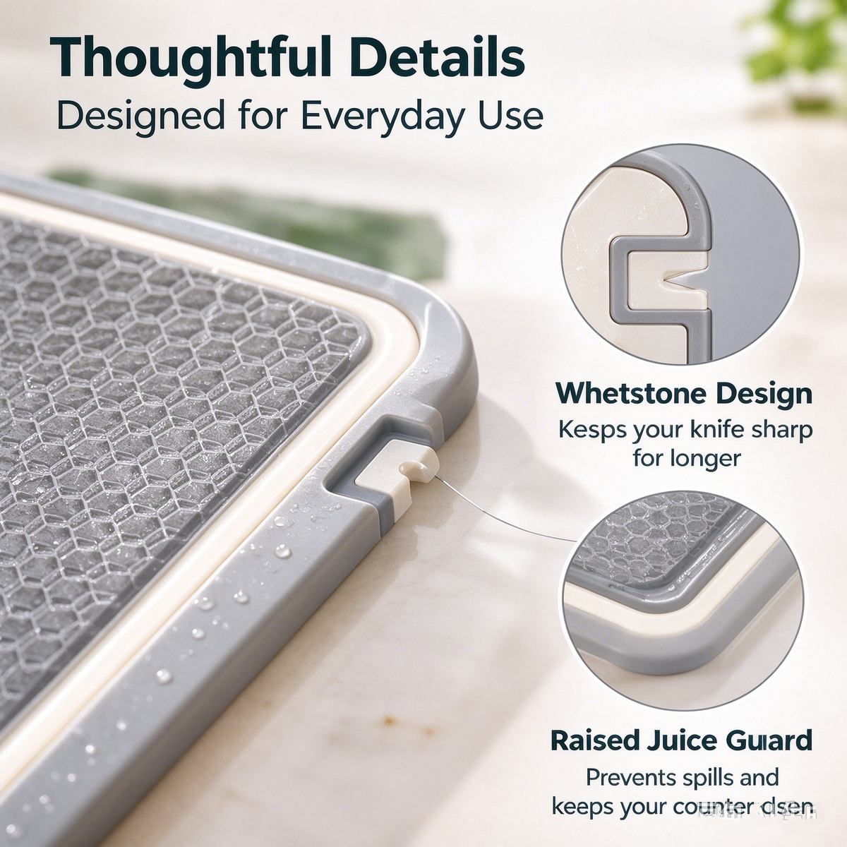 🧺Smart Dual Sided Kitchen Cutting Board | Non-Slip Silicone Edge | Built-in Whetstone &amp; Grinding Area | Juice Groove, Odor &amp; Stain Resistant