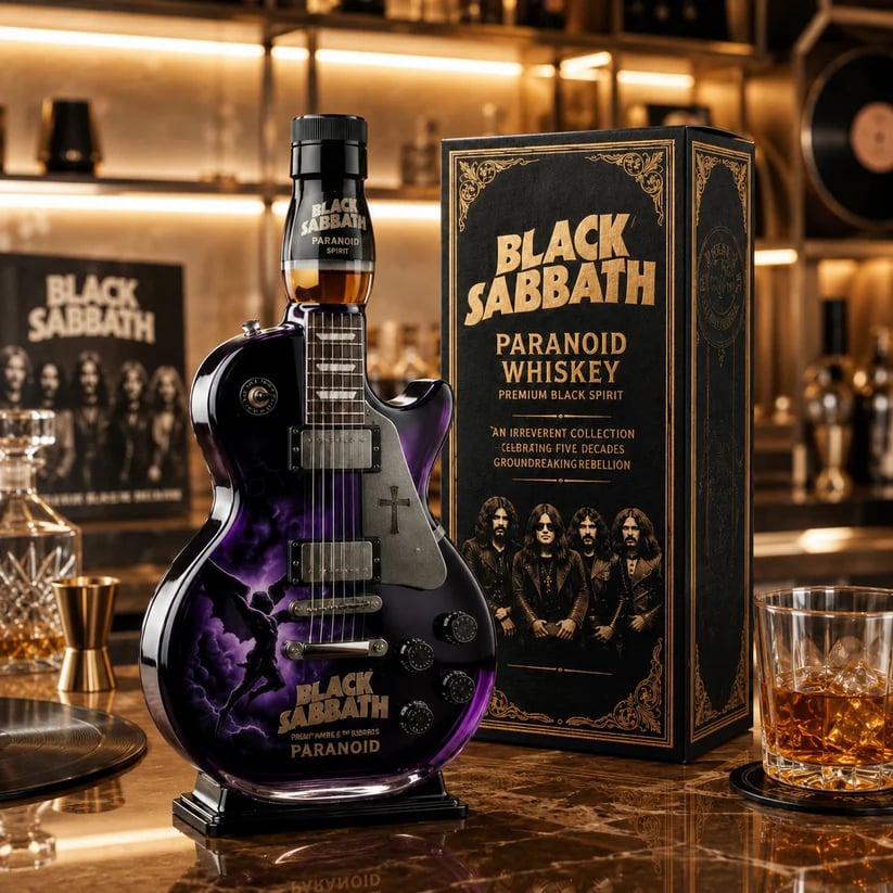 Black - Sabbath Paranoid Guitar Collectible Glass Decanter 🎸