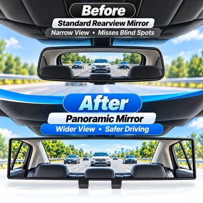 12-Inch HD Convex Panoramic Rearview Mirror – Clip-On Wide-Angle Car Mirror with Anti-Glare Glass & Anti-Slip Clips