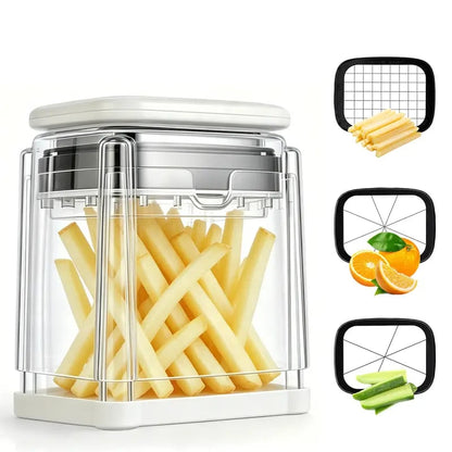 Fingersafe French Fry Cutter – Stainless Steel Potato Slicer with Detachable Interchangeable Blades