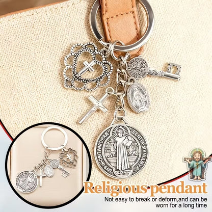 ✨Saint Benedict Religious Keychain | Cross & Prayer Medal Charms, Faith Protection Pendant, Inspirational Gift